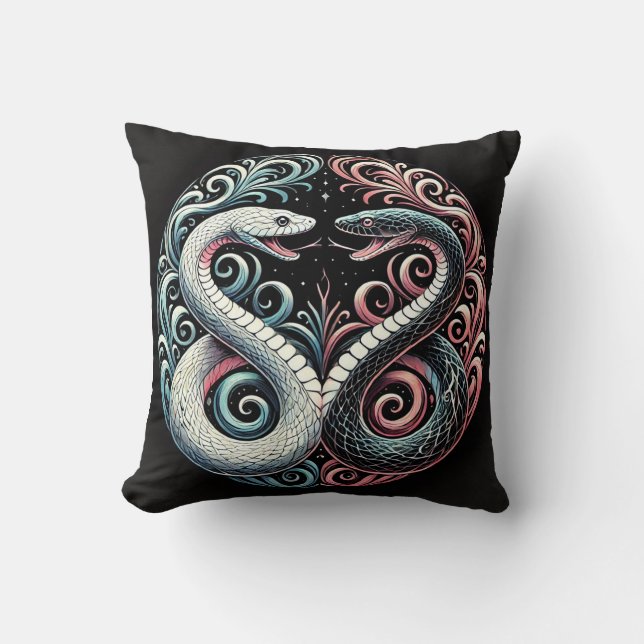 Almofada 🐍 Arte de Cobra Gêmea para Decoração Gótica Moder (Frente)