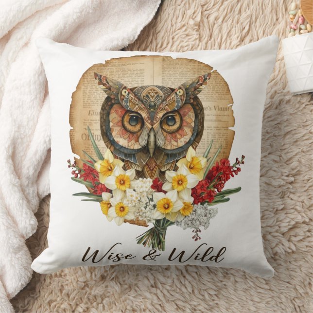 Almofada Arte de Coruja Boho Sábia e Selvagem (Cobertor)