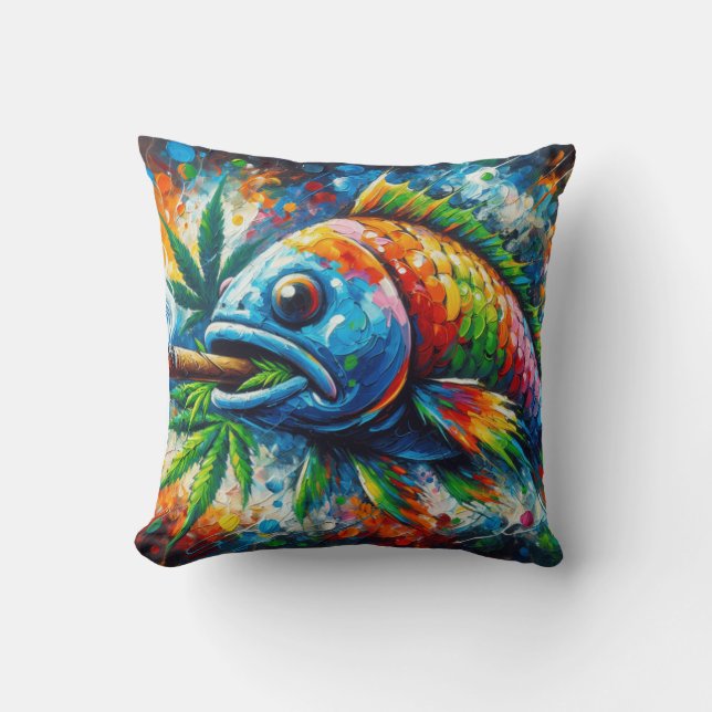 Almofada Arte de Decoração de Peixes Abstrato (Frente)