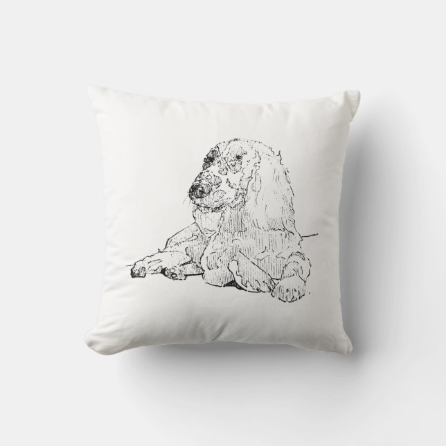 Almofada Arte de desenho de linha do Cocker Spaniel Cachorr (Frente)