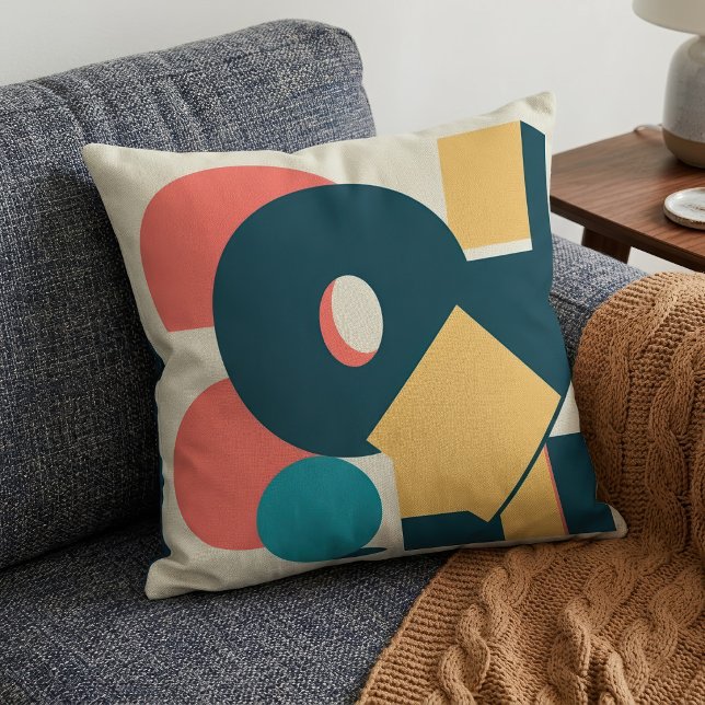 Almofada Arte de Design Geométrico Abstrato Retro em Risogr (Retro Abstract Geometric Risograph Art Design. Throw Pillow)