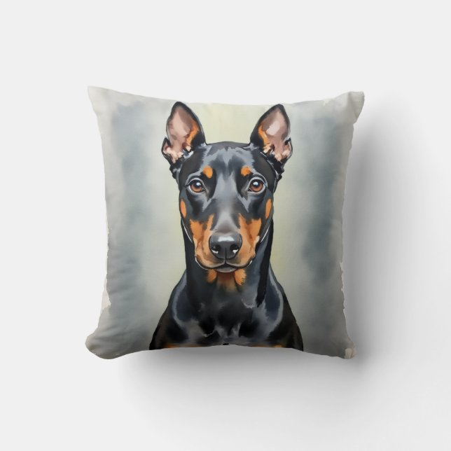 Almofada Arte de Doberman com Degradê de Aquarela (Frente)