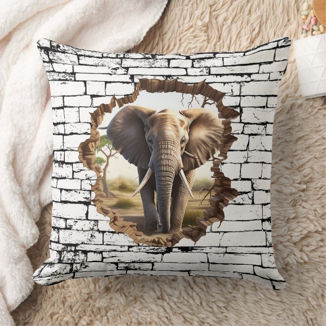 Almofada Arte de Elefante 3D na Parede – Safari Realista (2 (Cobertor)
