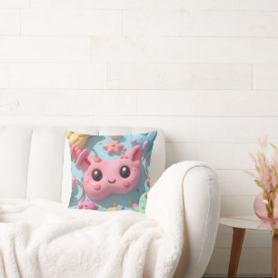 Almofada Arte de Fantasia de Criatura Kawaii Pastel