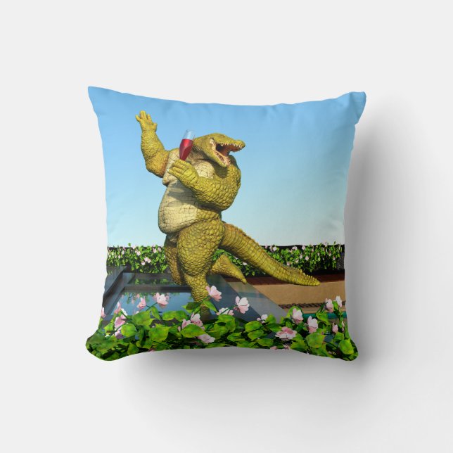Almofada Arte de festa de champanhe de crocodilo engraçado  (Frente)