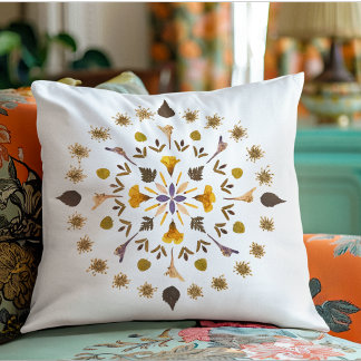 Almofada Arte de Flor Prensada Mandala Botânica