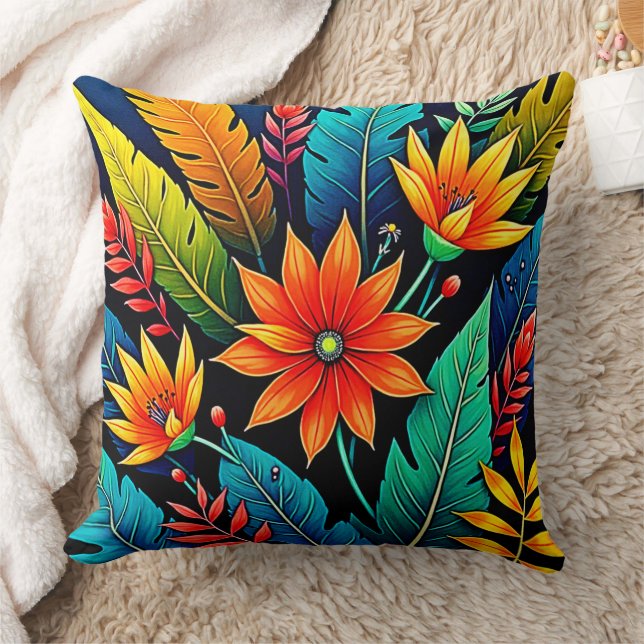 Almofada Arte de Flores Tropicais Vibrantes (Cobertor)