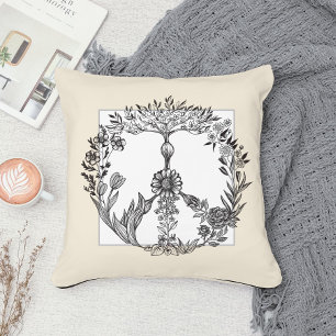 Almofada Arte de Flórida de Desenho Floral de Paz Boho Hipp