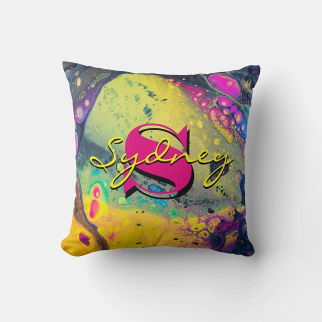 Almofada Arte de Fluido Amarelo e Negro (Frente)