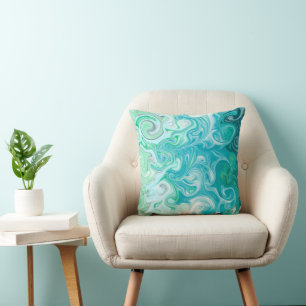 Almofada Arte de Fluido Digital de Ondas Azuis e Verdes