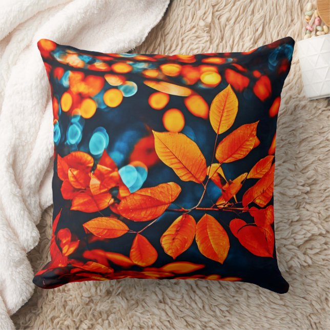 Almofada Arte de Folhas Laranja Vibrantes (Cobertor)