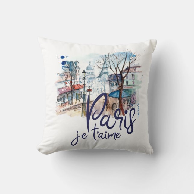Almofada Arte de France da caligrafia da aguarela do t'aime (Frente)