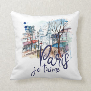 Almofada Arte de France da caligrafia da aguarela do t'aime