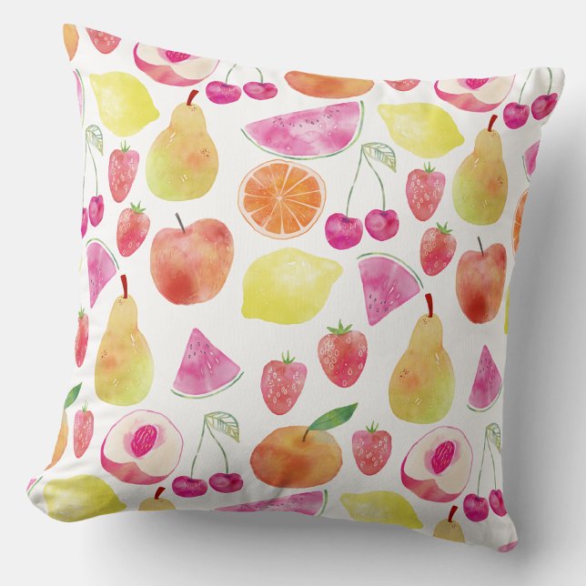 Almofada Arte de Frutas em Aquarela (Watercolor fruit pattern throw pillow)