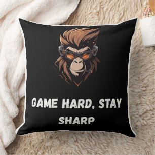 Almofada Arte de Gorila Gamer Cibernético Preto Laranja