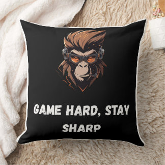 Almofada Arte de Gorila Gamer Cibernético Preto Laranja