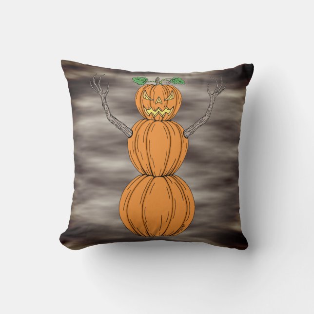 Almofada Arte de Halloween do Homem Abóbora (Frente)