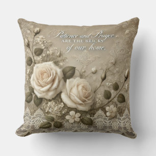 Almofada Arte de IA de Renda Rosa Branca