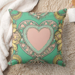 Almofada Arte de IA mandala floral boho azul-turquesa & ama