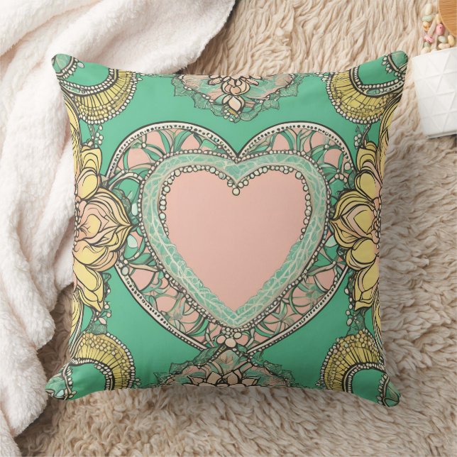 Almofada Arte de IA mandala floral boho azul-turquesa & ama (Cobertor)