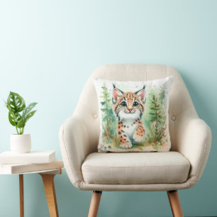 Almofada Arte de lince bebê fofo e brincalhão na floresta