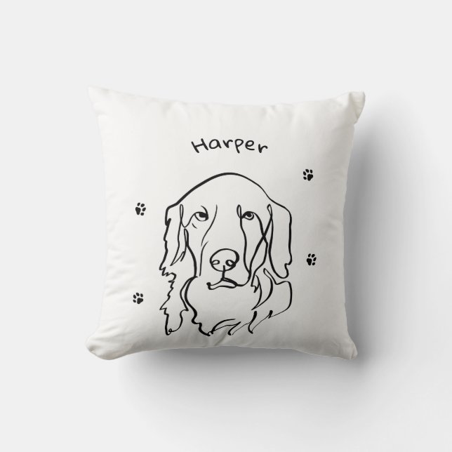 Almofada Arte de Linha de Retriever de Ouros Personalizável (Frente)