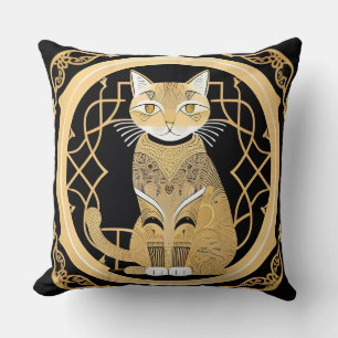 Almofada Arte de Linha Dourada de um Gato com Geométrico De