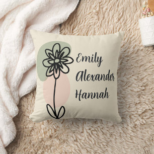 Almofada Arte de linha Floral Mínima para Nomes de Netos Pe