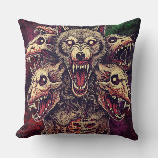 Almofada Arte de Lobo Demônio Multi-Cabeças Selvagem