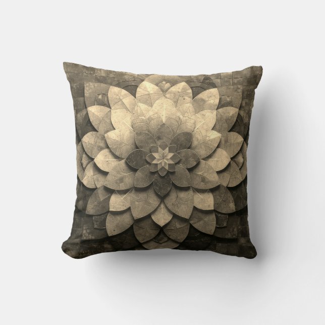 Almofada Arte de Mandala Dourado Antigo com Flor Texturizad (Frente)