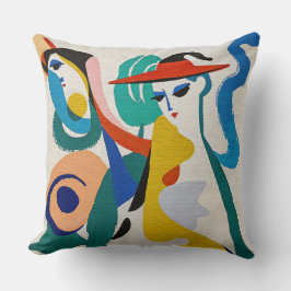 Almofada Arte de Mulher Surrealista Abstrata Colorida com C