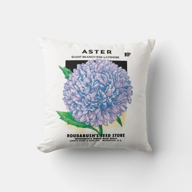 Almofada Arte de Pacote de Sementes Antigas, Flores de Aste (Frente)