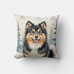 Almofada Arte de Padrão Nórdico em Aquarela do Lapphund Fin