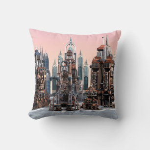 Almofada Arte de Paisagem Urbana Futurista Pastel Fantasia