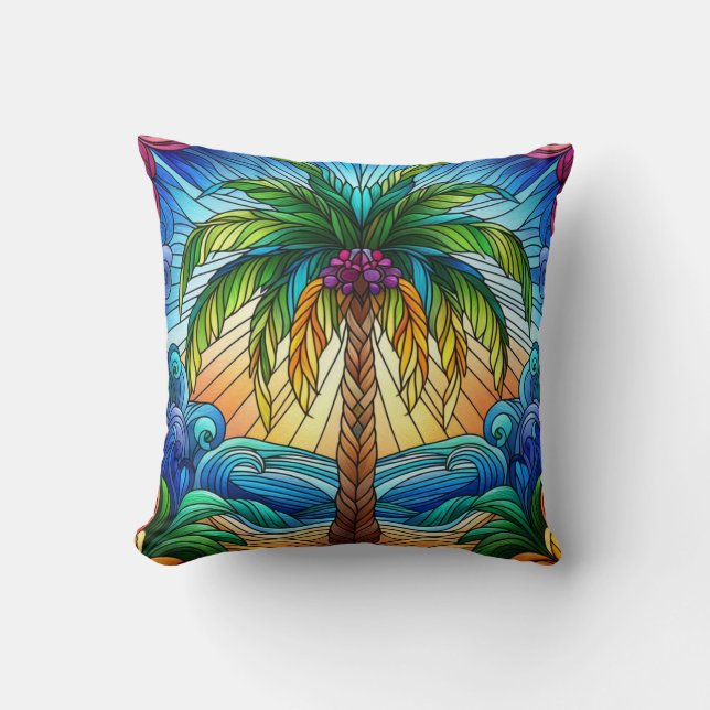 Almofada Arte de Palmeira em Estilo de Vidro Colorido (Frente)