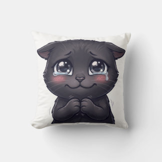 Almofada Arte de Parede em Tela de Gato Preto Chorando Fofo