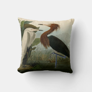 Almofada Arte de Pássaro: Gravura do Garça Roxa de Audubon: