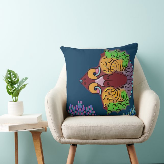 Almofada Arte de Peixe Abstrato com Escrita Tailandesa | Al (Cadeira)
