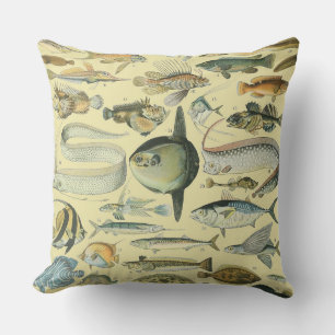Almofada Arte De Pesca Científica Dos Peixes Vintage