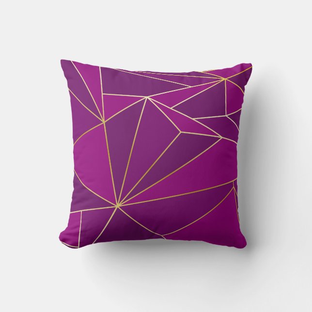 Almofada Arte de Polígono Roxo: Fundo Geométrico de Linha D (Frente)