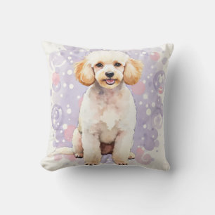 Almofada Arte de Poodle com Nuvem de Pontos em Aquarela