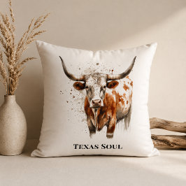 Almofada Arte de rancho ocidental de Longhorn em aquarela p