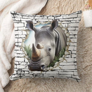 Almofada Arte de Rhinoceronte 3D na Parede – Safari Realist