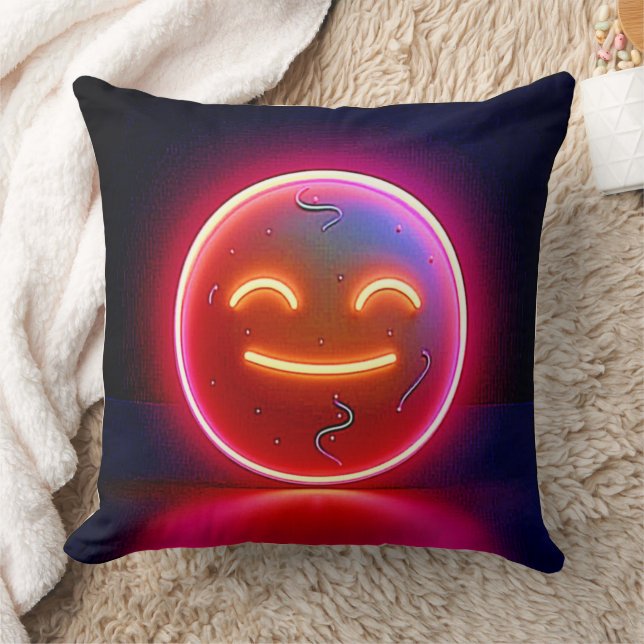 Almofada Arte de Rosto Feliz com Brilho Neon (Cobertor)
