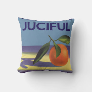 Almofada Arte de rótulo de caixa de frutas vintage, laranja