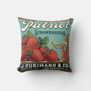 Almofada Arte de rótulo de caixa de frutas vintage Patriot