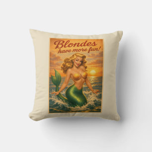 Almofada Arte de Sereia Pin-Up Loira da Praia Vida Costeira