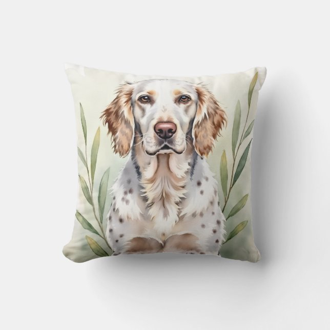 Almofada Arte de Setter Inglês com Padrão de Pena em Aquare (Frente)