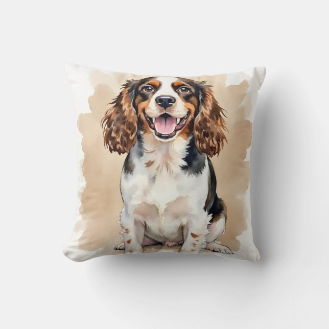 Almofada Arte de Springer Spaniel com pintura aquarela (Frente)