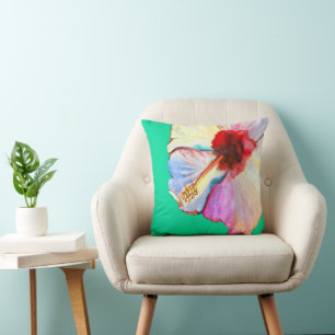 Almofada Arte de tulipas de aquarela rosa